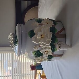 Vintage Large OKMC Ceramic Water Dispenser w/Lid,  Magnolia Print, Rare Find